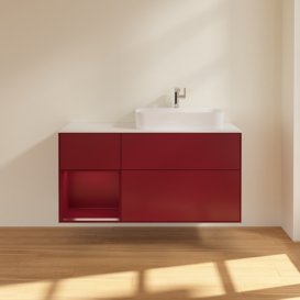 Тумба под раковину Villeroy & Boch Finion 120х50,1 см с подсветкой МДФ пион матовый лак/стекло белое матовое G391HBHB