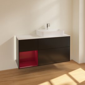 Тумба під раковину Villeroy & Boch Finion 120х50,1 см із підсвічуванням МДФ чорний матовий лак/скло біле матове G391HBPD
