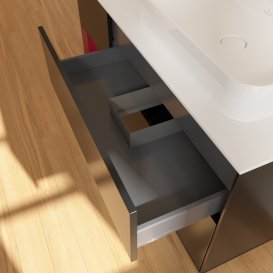 Тумба під раковину Villeroy & Boch Finion 120х50,1 см із підсвічуванням МДФ чорний матовий лак/скло біле матове G391HBPD