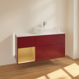 Тумба под раковину Villeroy & Boch Finion 120х50,1 см с подсветкой МДФ пион матовый лак/стекло белое матовое G391HFHB