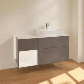 Тумба под раковину Villeroy & Boch Finion 120х50,1 см с подсветкой МДФ антрацит матовый лак/стекло белое матовое G391MTGK