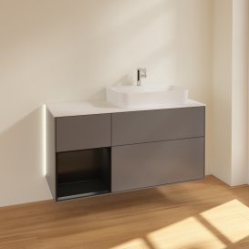 Тумба под раковину Villeroy & Boch Finion 120х50,1 см с подсветкой МДФ антрацит матовый лак/стекло белое матовое G391PDGK