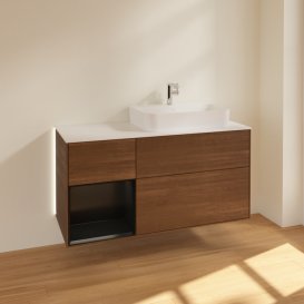 Тумба под раковину Villeroy & Boch Finion 120х50,1 см с подсветкой МДФ шпон грецкого ореха/стекло белое матовое G391PDGN