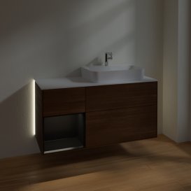 Тумба под раковину Villeroy & Boch Finion 120х50,1 см с подсветкой МДФ шпон грецкого ореха/стекло белое матовое G391PDGN