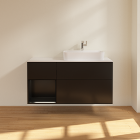 Тумба під раковину Villeroy & Boch Finion 120х50,1 см із підсвічуванням МДФ чорний матовий лак/скло біле матове G391PDPD