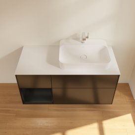 Тумба під раковину Villeroy & Boch Finion 120х50,1 см із підсвічуванням МДФ чорний матовий лак/скло біле матове G391PDPD