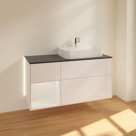 Тумба под раковину Villeroy & Boch Finion 120х50,1 см с подсветкой МДФ глянцевый белый лак/стекло черное матовое G392GFGF