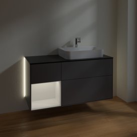 Тумба під раковину Villeroy & Boch Finion 120х50,1 см з підсвічуванням антрацит матовий лак/скло чорне матове G392GFGK