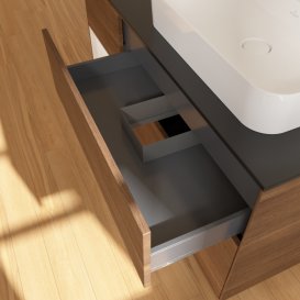 Тумба під раковину Villeroy & Boch Finion 120х50,1 см із підсвічуванням МДФ шпон волоського горіха/скло чорне матове G392GFGN