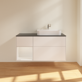 Тумба під раковину Villeroy & Boch Finion 120х50,1 см із підсвічуванням МДФ білий матовий лак/скло чорне матове G392GFMT