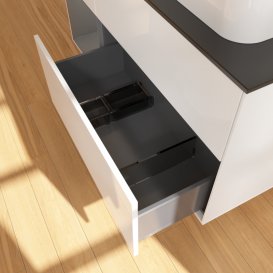 Тумба под раковину Villeroy & Boch Finion 120х50,1 см с подсветкой МДФ глянцевый белый лак/стекло черное матовое G392GKGF