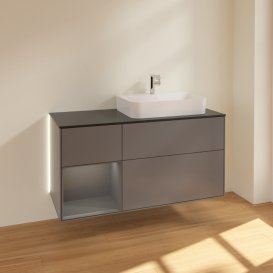 Тумба під раковину Villeroy & Boch Finion 120х50,1 см з підсвічуванням антрацит матовий лак/скло чорне матове G392GKGK