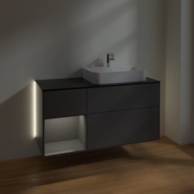 Тумба під раковину Villeroy & Boch Finion 120х50,1 см з підсвічуванням антрацит матовий лак/скло чорне матове G392GKGK