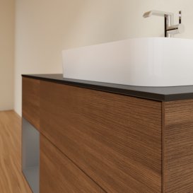 Тумба под раковину Villeroy & Boch Finion 120х50,1 см с подсветкой МДФ шпон грецкого ореха/стекло черное матовое G392GKGN