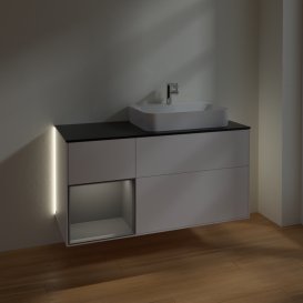 Тумба під раковину Villeroy & Boch Finion 120х50,1 см із підсвічуванням МДФ білий матовий лак/скло чорне матове G392GKMT