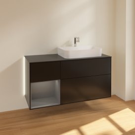 Тумба під раковину Villeroy & Boch Finion 120х50,1 см із підсвічуванням МДФ чорний матовий лак/скло чорне матове G392GKPD