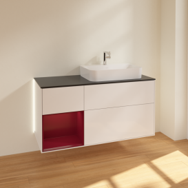 Тумба під раковину Villeroy & Boch Finion 120х50,1 см с подсветкой МДФ білий глянцевий лак/скло чорне матове G392HBGF