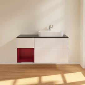 Тумба під раковину Villeroy & Boch Finion 120х50,1 см с подсветкой МДФ білий глянцевий лак/скло чорне матове G392HBGF