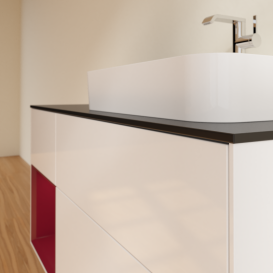 Тумба під раковину Villeroy & Boch Finion 120х50,1 см с подсветкой МДФ білий глянцевий лак/скло чорне матове G392HBGF