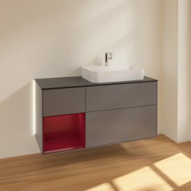 Тумба под раковину Villeroy & Boch Finion 120х50,1 см с подсветкой МДФ антрацит матовый лак/стекло черное матовое G392HBGK