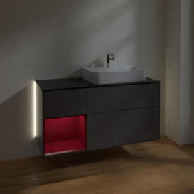 Тумба под раковину Villeroy & Boch Finion 120х50,1 см с подсветкой МДФ антрацит матовый лак/стекло черное матовое G392HBGK