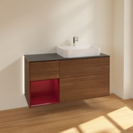 Тумба под раковину Villeroy & Boch Finion 120х50,1 см с подсветкой МДФ шпон грецкого ореха/стекло черное матовое G392HBGN