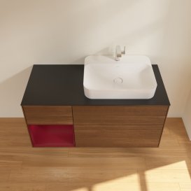 Тумба под раковину Villeroy & Boch Finion 120х50,1 см с подсветкой МДФ шпон грецкого ореха/стекло черное матовое G392HBGN