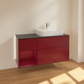 Тумба під раковину Villeroy & Boch Finion 120х50,1 см із підсвічуванням МДФ півонія матовий лак/скло чорне матове G392HBHB