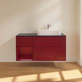 Тумба під раковину Villeroy & Boch Finion 120х50,1 см із підсвічуванням МДФ півонія матовий лак/скло чорне матове G392HBHB