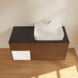 Тумба под раковину Villeroy & Boch Finion 120х50,1 см с подсветкой МДФ шпон грецкого ореха/стекло черное матовое G392MTGN