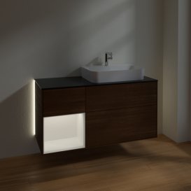 Тумба под раковину Villeroy & Boch Finion 120х50,1 см с подсветкой МДФ шпон грецкого ореха/стекло черное матовое G392MTGN