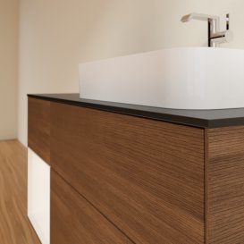 Тумба под раковину Villeroy & Boch Finion 120х50,1 см с подсветкой МДФ шпон грецкого ореха/стекло черное матовое G392MTGN