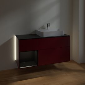 Тумба під раковину Villeroy & Boch Finion 120х50,1 см із підсвічуванням МДФ півонія матовий лак/скло чорне матове G392PDHB