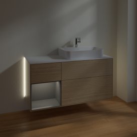 Тумба під раковину Villeroy & Boch Finion 120х50,1 см із підсвічуванням МДФ шпон дуба/скло біле матове G391GKPC