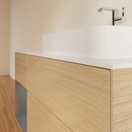 Тумба під раковину Villeroy & Boch Finion 120х50,1 см із підсвічуванням МДФ шпон дуба/скло біле матове G391GKPC