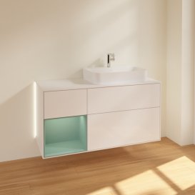 Тумба під раковину Villeroy & Boch Finion 120х50,1 см с подсветкой МДФ білий глянцевий лак/скло біле матове G391GMGF