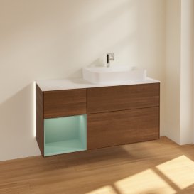 Тумба під раковину Villeroy & Boch Finion 120х50,1 см із підсвічуванням МДФ шпон волоського горіха/скло біле матове G391GMGN