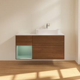 Тумба під раковину Villeroy & Boch Finion 120х50,1 см із підсвічуванням МДФ шпон волоського горіха/скло біле матове G391GMGN