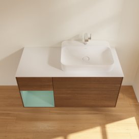 Тумба під раковину Villeroy & Boch Finion 120х50,1 см із підсвічуванням МДФ шпон волоського горіха/скло біле матове G391GMGN