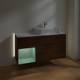 Тумба під раковину Villeroy & Boch Finion 120х50,1 см із підсвічуванням МДФ шпон волоського горіха/скло біле матове G391GMGN