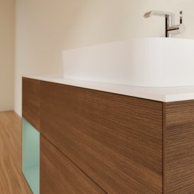 Тумба під раковину Villeroy & Boch Finion 120х50,1 см із підсвічуванням МДФ шпон волоського горіха/скло біле матове G391GMGN