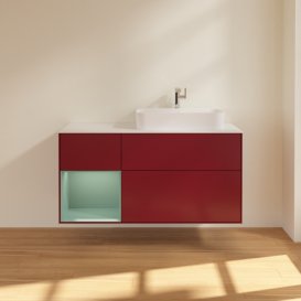 Тумба под раковину Villeroy & Boch Finion 120х50,1 см с подсветкой МДФ пион матовый лак/стекло белое матовое G391GMHB