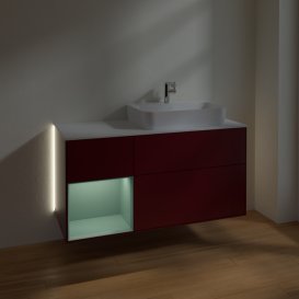 Тумба под раковину Villeroy & Boch Finion 120х50,1 см с подсветкой МДФ пион матовый лак/стекло белое матовое G391GMHB