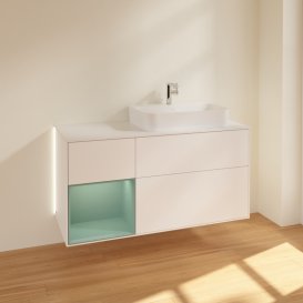 Тумба під раковину Villeroy & Boch Finion 120х50,1 см с подсветкой МДФ білий матовий лак/скло біле матове G391GMMT