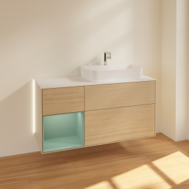 Тумба під раковину Villeroy & Boch Finion 120х50,1 см із підсвічуванням МДФ шпон дуба/скло біле матове G391GMPC