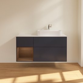Тумба под раковину Villeroy & Boch Finion 120х50,1 см с подсветкой МДФ темно-синий матовый лак/стекло белое матовое G391GNHG