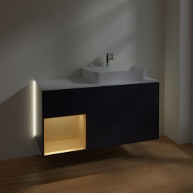 Тумба під раковину Villeroy & Boch Finion 120х50,1 см з підсвічуванням темно-синй матовий лак/скло біле матове G391HFHG