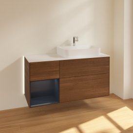 Тумба під раковину Villeroy & Boch Finion 120х50,1 см із підсвічуванням МДФ шпон волоського горіха/скло біле матове G391HGGN