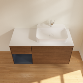 Тумба під раковину Villeroy & Boch Finion 120х50,1 см із підсвічуванням МДФ шпон волоського горіха/скло біле матове G391HGGN