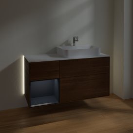 Тумба під раковину Villeroy & Boch Finion 120х50,1 см із підсвічуванням МДФ шпон волоського горіха/скло біле матове G391HGGN